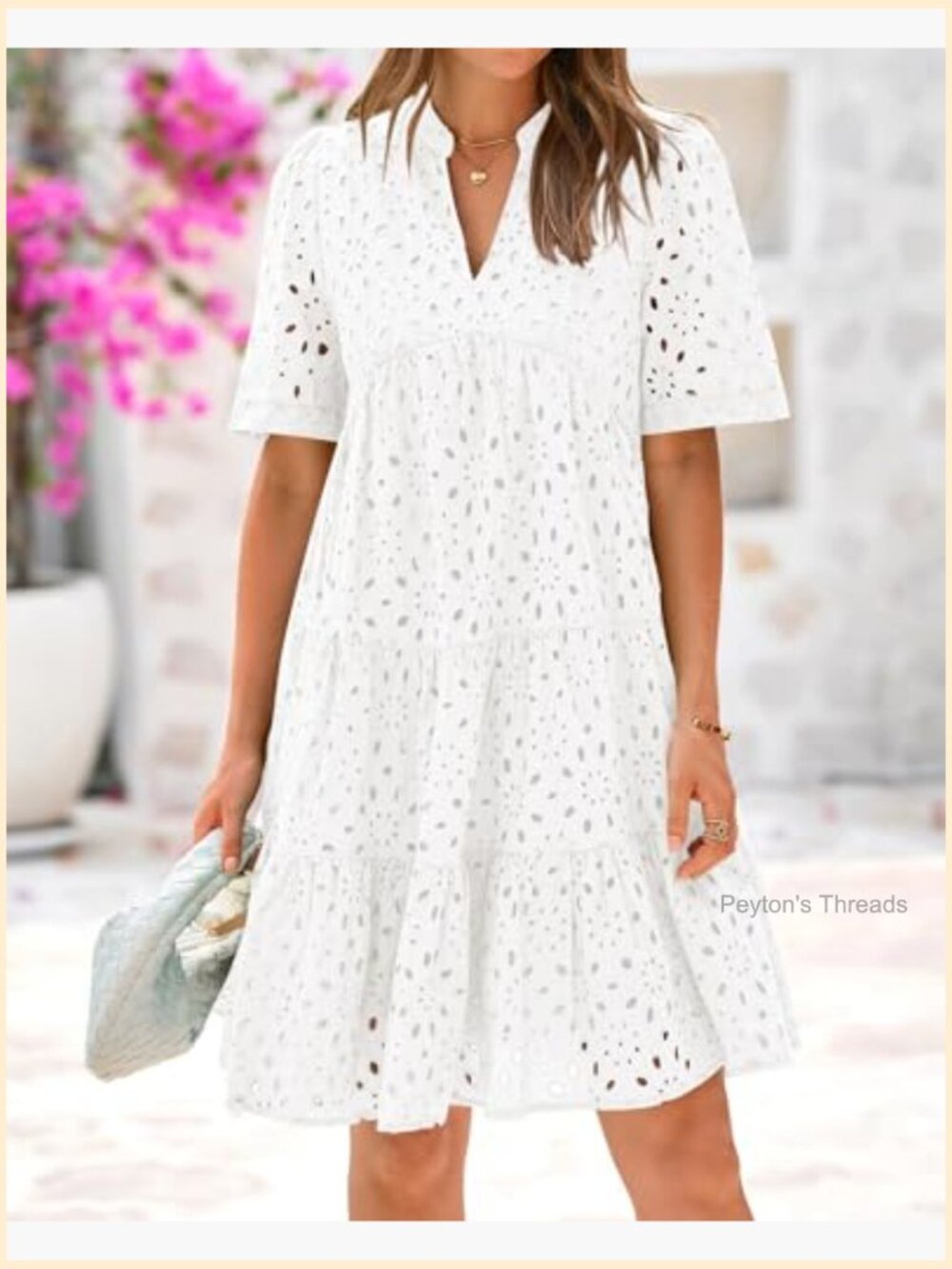 Boho V-Neck Short Sleeve Lace Ruffle Mini Dress Beach Casual Summer - Picture 2 of 7